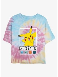 Hot Sale 🧨 Boxlunch Pokemon Battle Lineup Pikachu, Squirtle, Bulbasaur, Charmander, & Snorlax Tie-Dye 👩 Womens Crop T-Shirt 🎉