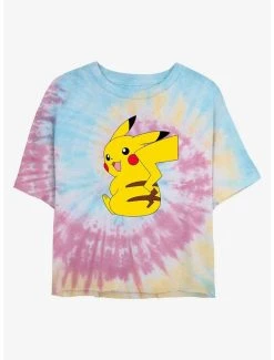 Hot Sale 🤩 Boxlunch Pokemon Cheeky Pikachu Tie-Dye 👩 Womens Crop T-Shirt ✔️