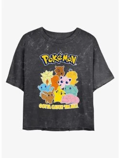 Budget 😍 Boxlunch Pokemon Catch 'Em All Mineral Wash 👩 Womens Crop T-Shirt 🤩