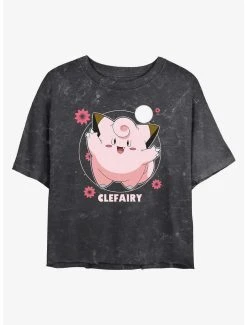 Coupon 🛒 Boxlunch Pokemon Clefairy Fairy Dance Mineral Wash 👩 Womens Crop T-Shirt 🤩
