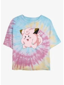 Deals 🌟 Boxlunch Pokemon Clefairy Pose Tie-Dye 👩 Womens Crop T-Shirt 🔔