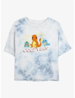 Deals 🎁 Boxlunch Pokemon Good Vibes Starters Tie-Dye 👩 Womens Crop T-Shirt 🛒