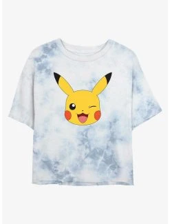 Deals 🔥 Boxlunch Pokemon Pikachu Face Tie-Dye 👩 Womens Crop T-Shirt ⭐