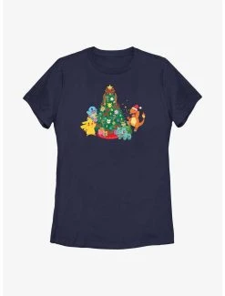 Hot Sale ❤️ Boxlunch Pokémon 🎄 Christmas Tree Pikachu, Squirtle, Bulbasaur And Charmander 👩 Womens T-Shirt 🔥