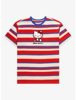 Best deal 🌟 Sanrio Hello Kitty Portrait Embroidered Stripe T- 👚 Shirt - BoxLunch Exclusive ✔️